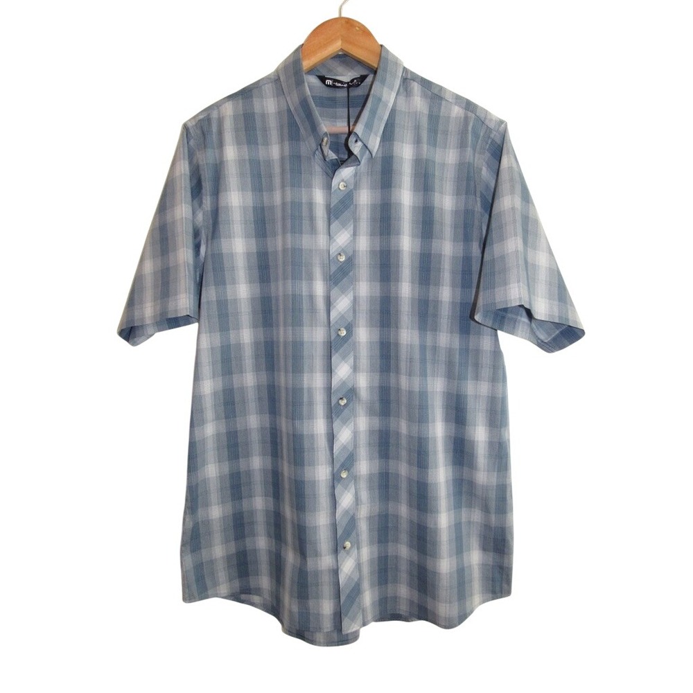 Travis Mathew Mens Cash Or Check Blue Opal Plaid Golf Shirt Large NWT
